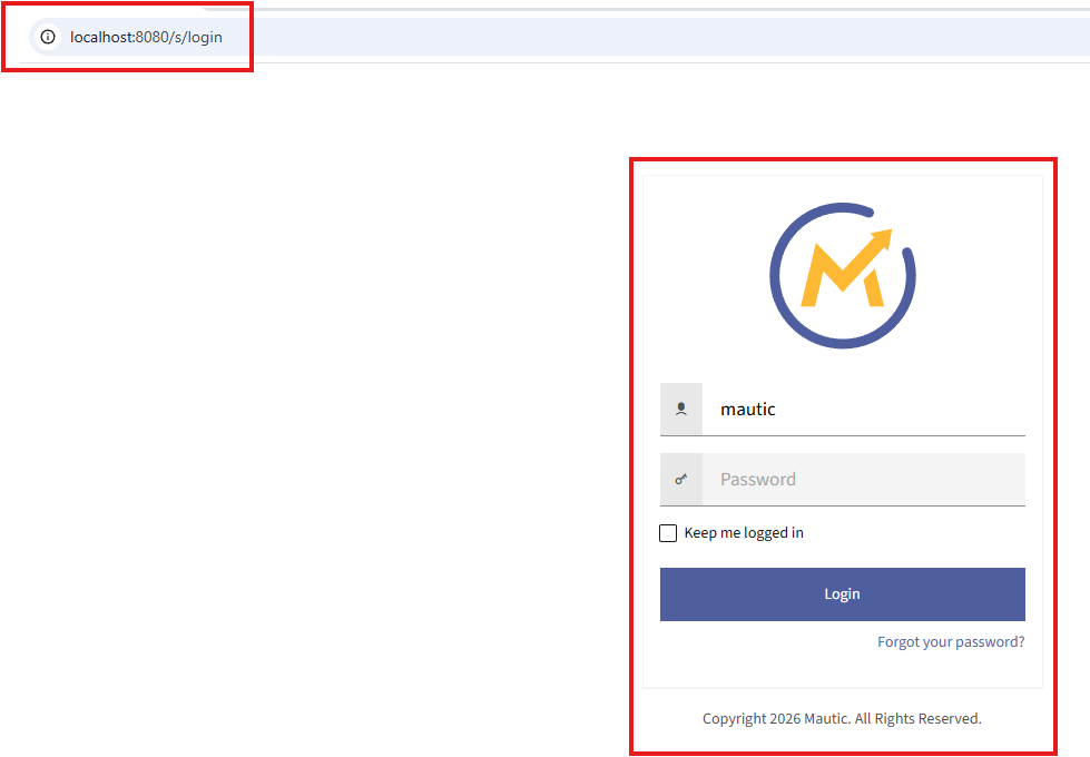 Mautic login page at localhost:8080