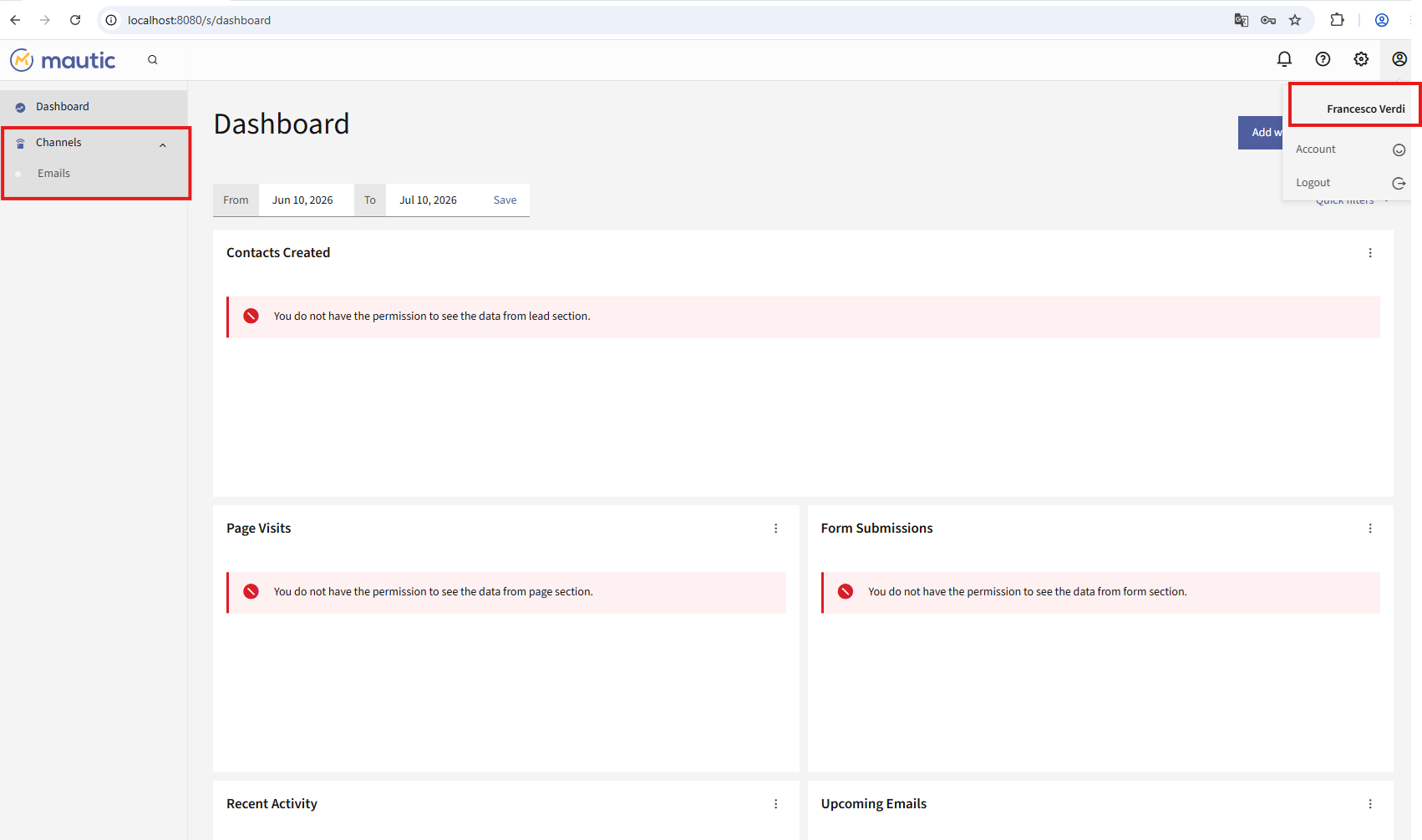 Staring page — Francesco Verdi, &ldquo;Theme editor only&rdquo; role
